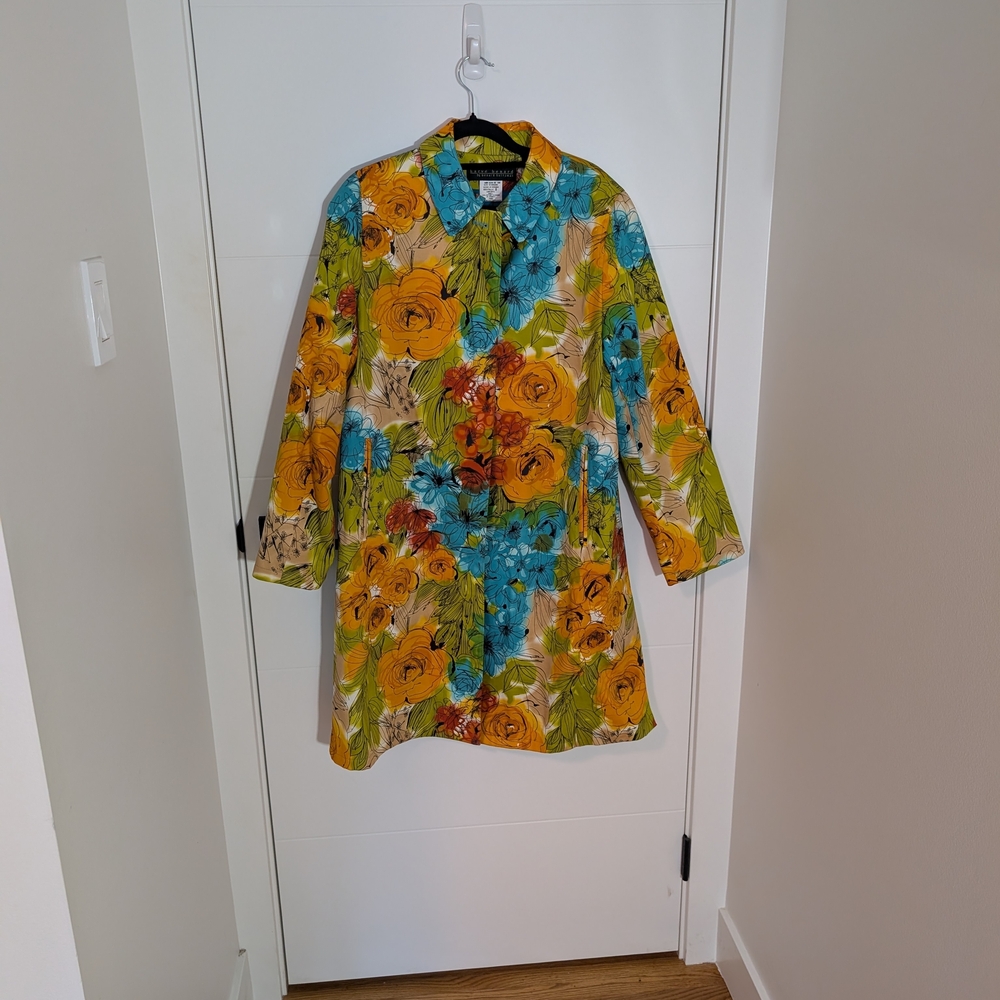 Harve Benard Orange Teal Floral Midi Jacket | Size 8